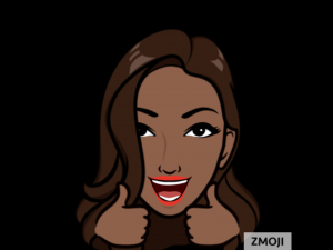 animated picture of future New York Times Best Selling author May Rose Maxwell's brown smiling face with her hands near her chin in a thumbs up position